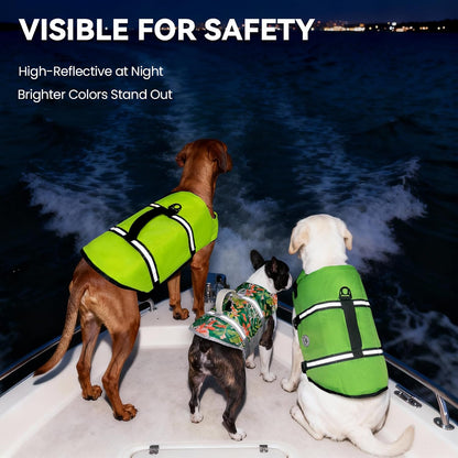 Dog Life Vest Rip Stop Dog Swim Vest, M, Bright Green