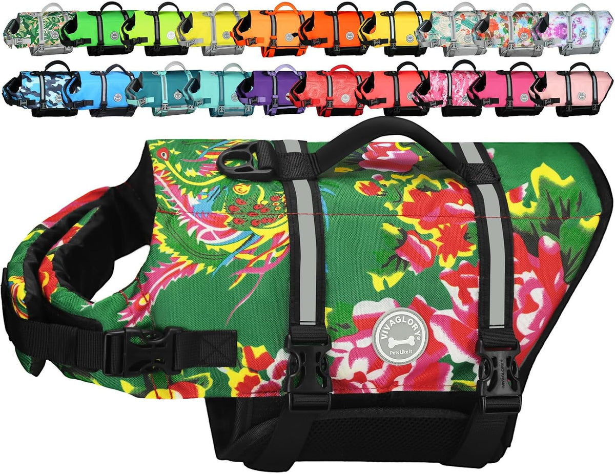 Dog Life Vest Rip Stop Dog Swim Vest, M, Bright Green
