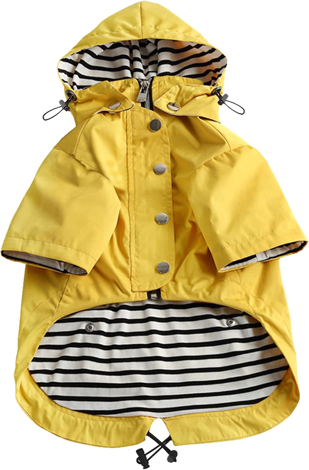 Dog Zip Up Raincoat with Reflective Buttons, Rain/Water Resistant, Adjustable Drawstring, Removable Hood, Raincoats with Legs 8lbs to 80lbs Available - Yellow - L