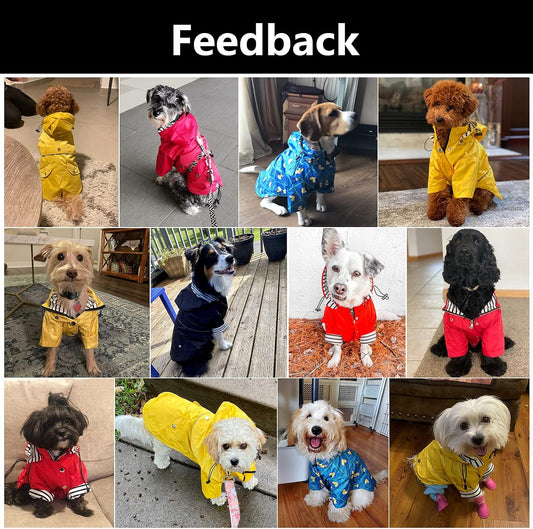 Dog Zip Up Raincoat with Reflective Buttons, Rain/Water Resistant, Adjustable Drawstring, Removable Hood, Raincoats with Legs 8lbs to 80lbs Available - Yellow - L