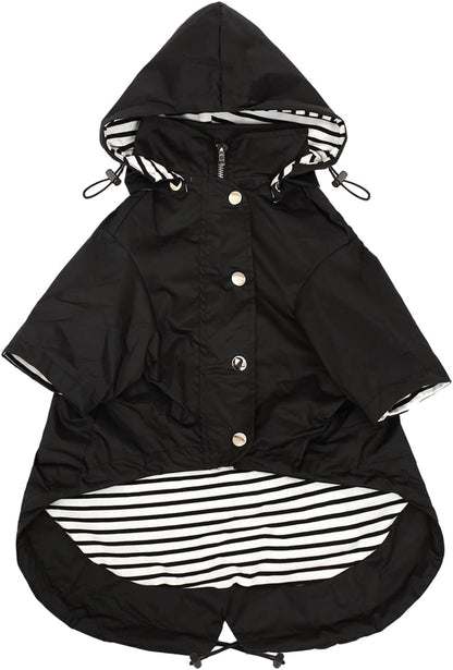Dog Zip Up Raincoat with Reflective Buttons, Rain/Water Resistant, Adjustable Drawstring, Removable Hood, Raincoats with Legs 8lbs to 80lbs Available - Yellow - L
