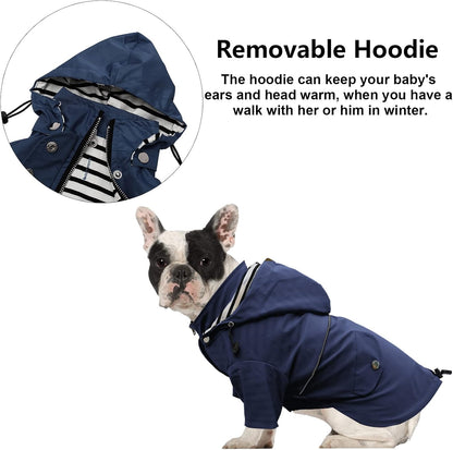 Dog Zip Up Raincoat with Reflective Buttons, Rain/Water Resistant, Adjustable Drawstring, Removable Hood, Raincoats with Legs 8lbs to 80lbs Available - Yellow - L