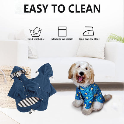 Dog Zip Up Raincoat with Reflective Buttons, Rain/Water Resistant, Adjustable Drawstring, Removable Hood, Raincoats with Legs 8lbs to 80lbs Available - Yellow - L