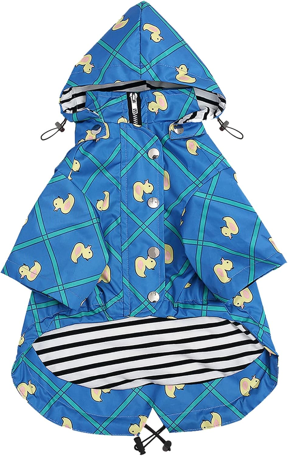 Dog Zip Up Raincoat with Reflective Buttons, Rain/Water Resistant, Adjustable Drawstring, Removable Hood, Raincoats with Legs 8lbs to 80lbs Available - Yellow - L
