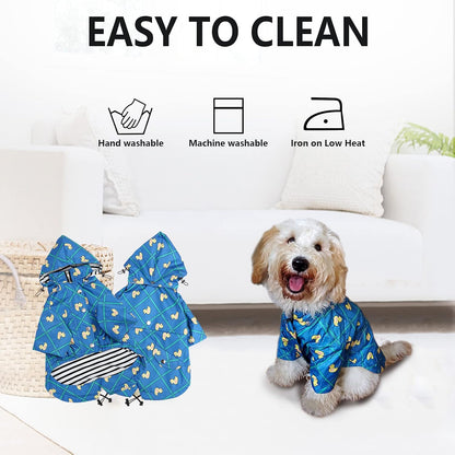 Dog Zip Up Raincoat with Reflective Buttons, Rain/Water Resistant, Adjustable Drawstring, Removable Hood, Raincoats with Legs 8lbs to 80lbs Available - Yellow - L