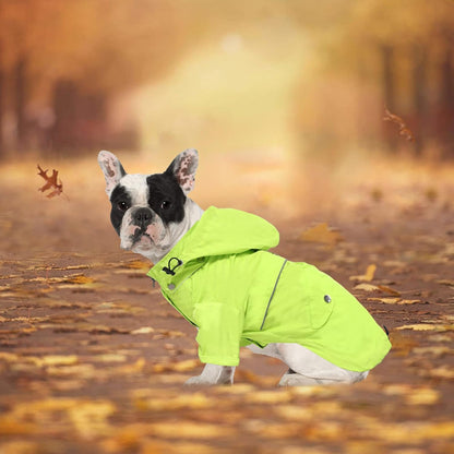Dog Zip Up Raincoat with Reflective Buttons, Rain/Water Resistant, Adjustable Drawstring, Removable Hood, Raincoats with Legs 8lbs to 80lbs Available - Yellow - L