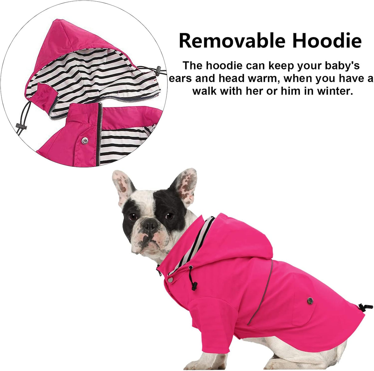 Dog Zip Up Raincoat with Reflective Buttons, Rain/Water Resistant, Adjustable Drawstring, Removable Hood, Raincoats with Legs 8lbs to 80lbs Available - Yellow - L