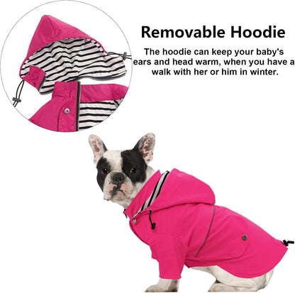Dog Zip Up Raincoat with Reflective Buttons, Rain/Water Resistant, Adjustable Drawstring, Removable Hood, Raincoats with Legs 8lbs to 80lbs Available - Yellow - L