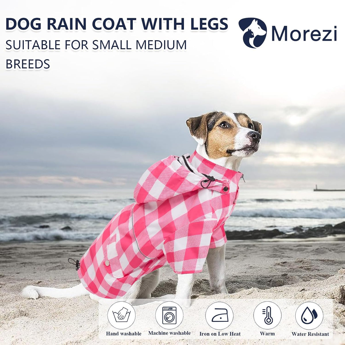 Dog Zip Up Raincoat with Reflective Buttons, Rain/Water Resistant, Adjustable Drawstring, Removable Hood, Raincoats with Legs 8lbs to 80lbs Available - Yellow - L