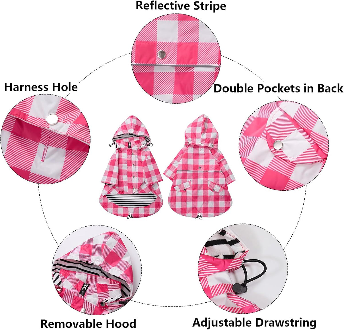 Dog Zip Up Raincoat with Reflective Buttons, Rain/Water Resistant, Adjustable Drawstring, Removable Hood, Raincoats with Legs 8lbs to 80lbs Available - Yellow - L