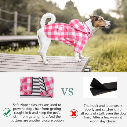 Dog Zip Up Raincoat with Reflective Buttons, Rain/Water Resistant, Adjustable Drawstring, Removable Hood, Raincoats with Legs 8lbs to 80lbs Available - Yellow - L