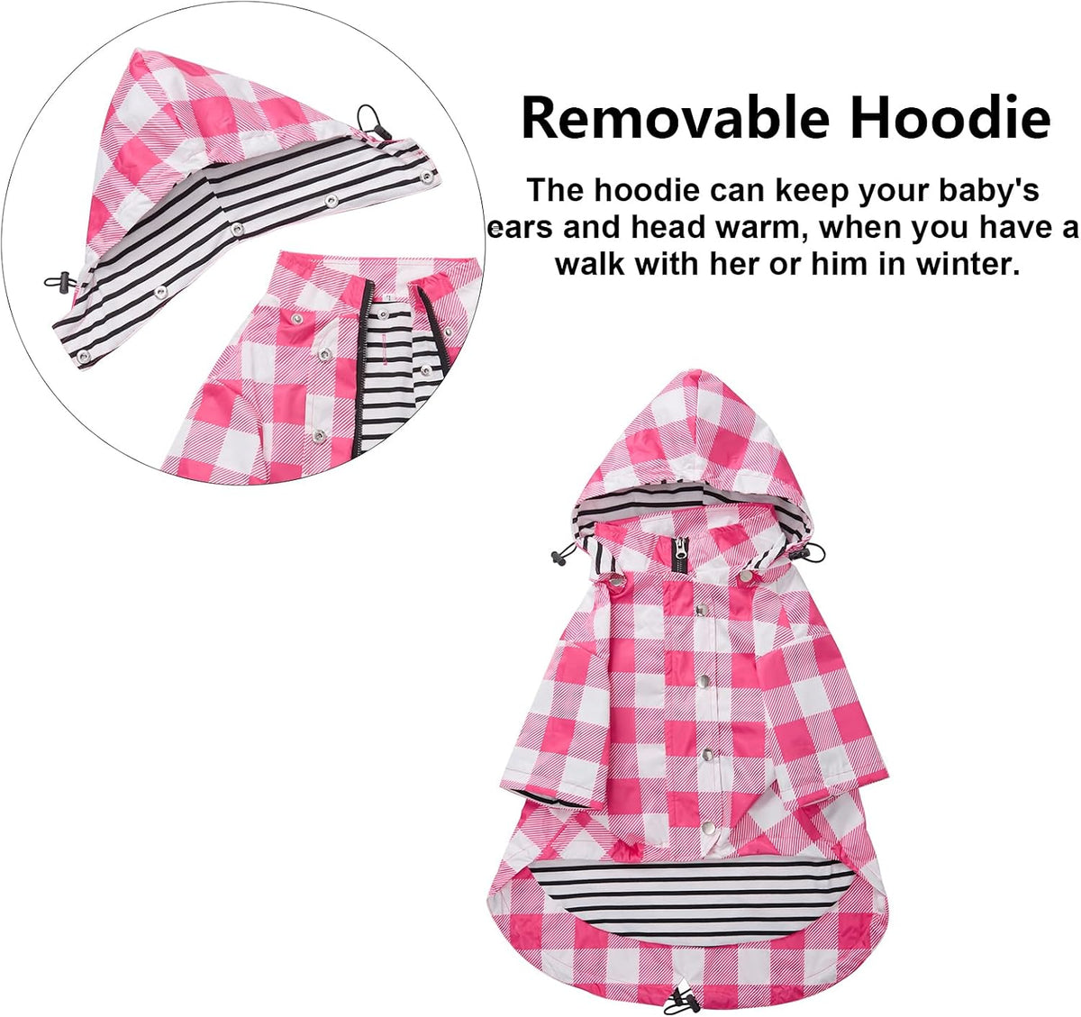 Dog Zip Up Raincoat with Reflective Buttons, Rain/Water Resistant, Adjustable Drawstring, Removable Hood, Raincoats with Legs 8lbs to 80lbs Available - Yellow - L
