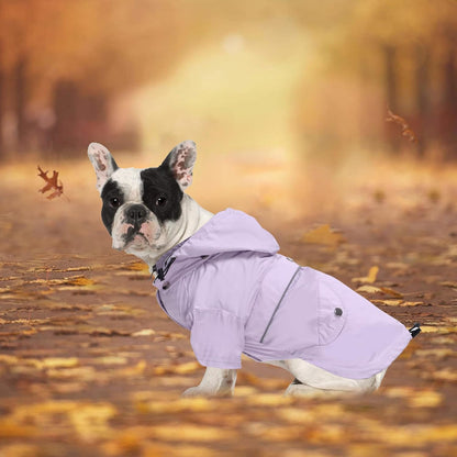 Dog Zip Up Raincoat with Reflective Buttons, Rain/Water Resistant, Adjustable Drawstring, Removable Hood, Raincoats with Legs 8lbs to 80lbs Available - Yellow - L