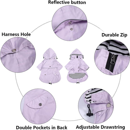 Dog Zip Up Raincoat with Reflective Buttons, Rain/Water Resistant, Adjustable Drawstring, Removable Hood, Raincoats with Legs 8lbs to 80lbs Available - Yellow - L