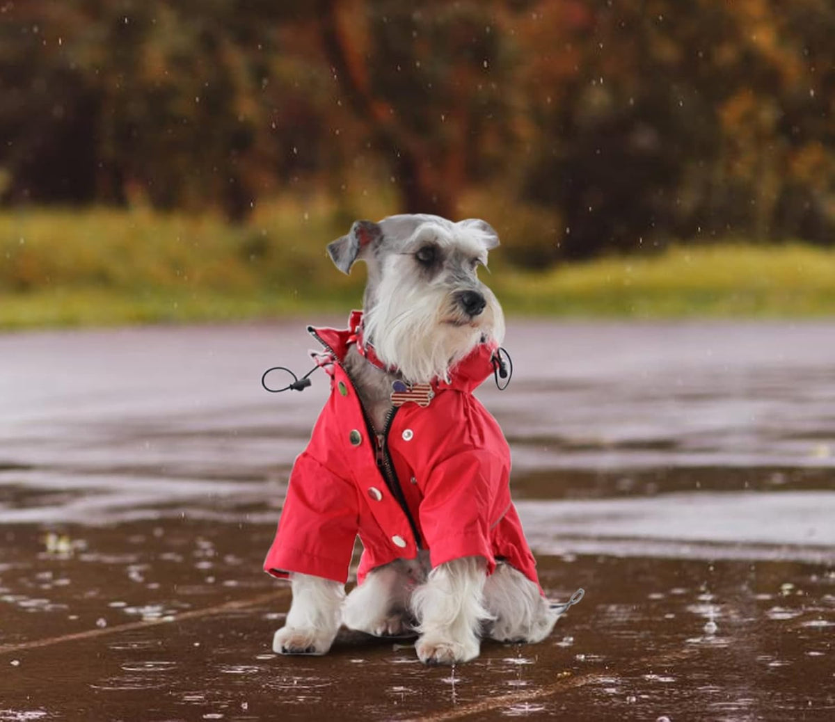 Dog Zip Up Raincoat with Reflective Buttons, Rain/Water Resistant, Adjustable Drawstring, Removable Hood, Raincoats with Legs 8lbs to 80lbs Available - Yellow - L