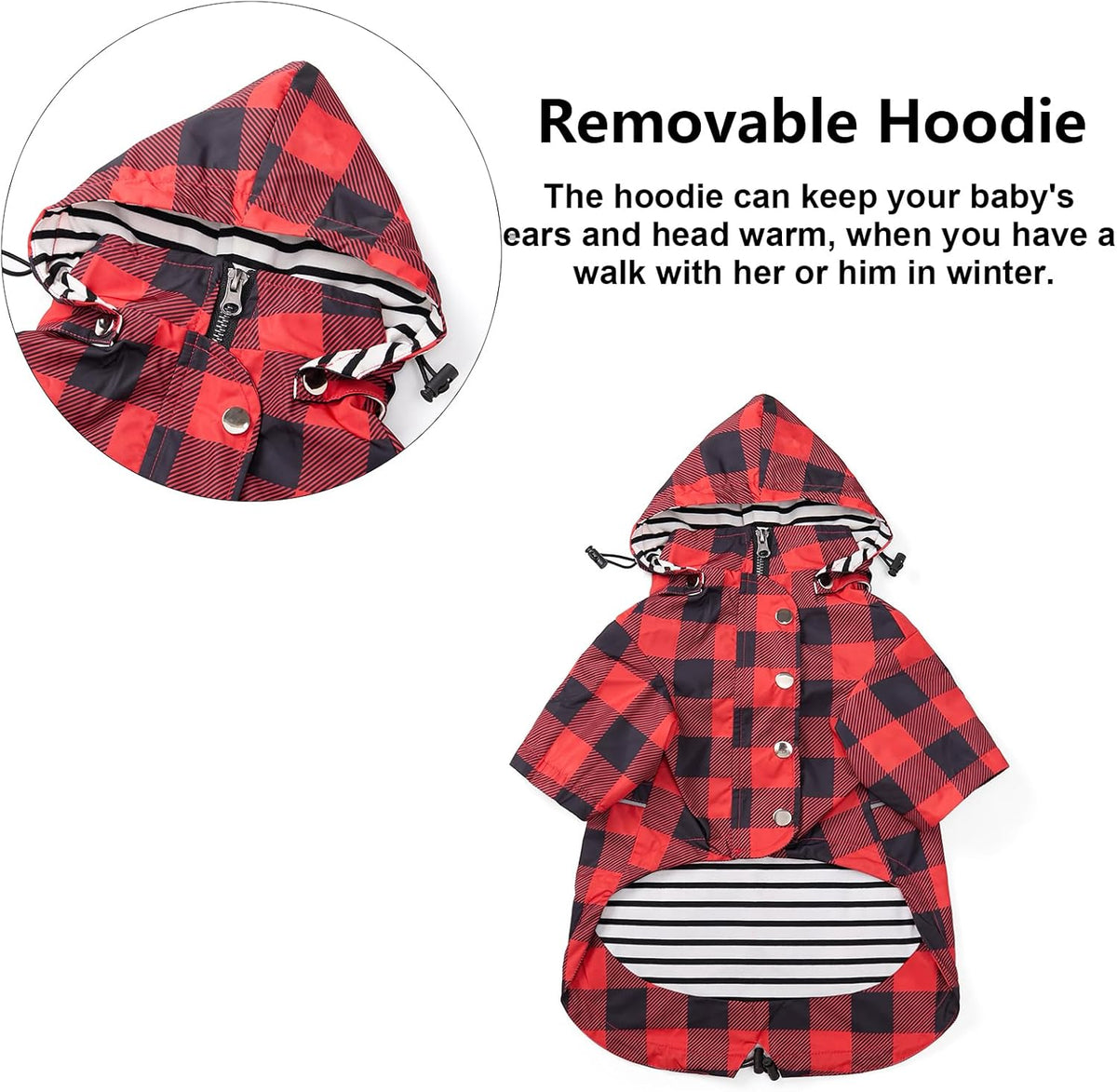 Dog Zip Up Raincoat with Reflective Buttons, Rain/Water Resistant, Adjustable Drawstring, Removable Hood, Raincoats with Legs 8lbs to 80lbs Available - Yellow - L