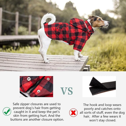 Dog Zip Up Raincoat with Reflective Buttons, Rain/Water Resistant, Adjustable Drawstring, Removable Hood, Raincoats with Legs 8lbs to 80lbs Available - Yellow - L