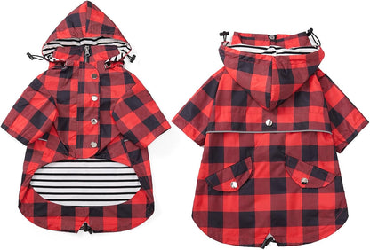 Dog Zip Up Raincoat with Reflective Buttons, Rain/Water Resistant, Adjustable Drawstring, Removable Hood, Raincoats with Legs 8lbs to 80lbs Available - Yellow - L