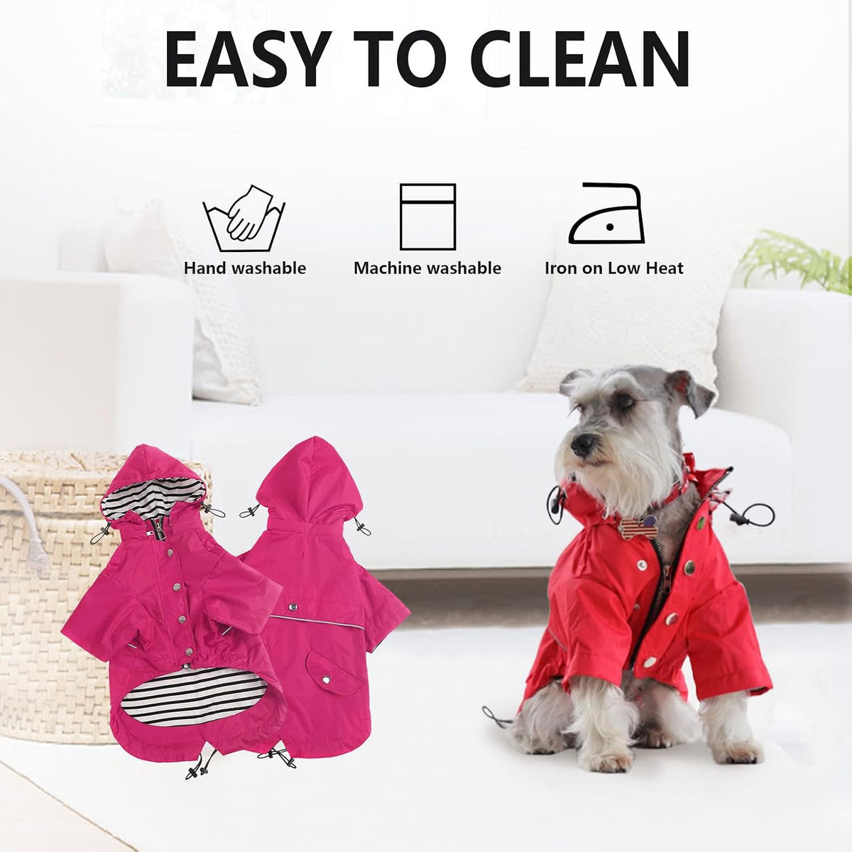 Dog Zip Up Raincoat with Reflective Buttons, Rain/Water Resistant, Adjustable Drawstring, Removable Hood, Raincoats with Legs 8lbs to 80lbs Available - Yellow - L