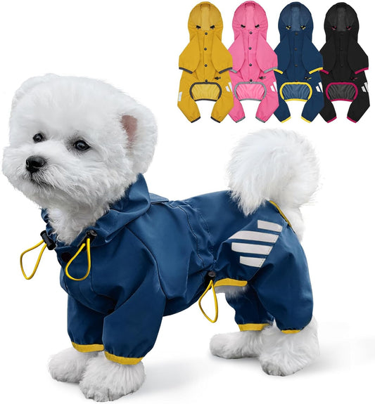Dog Raincoat, Waterproof Dog Rain Jacket with Hood, Rain Coat with Leash Hole, Reflective Strap for Small Medium Dogs, Lightweight Puppy Clothes(Blue,S)