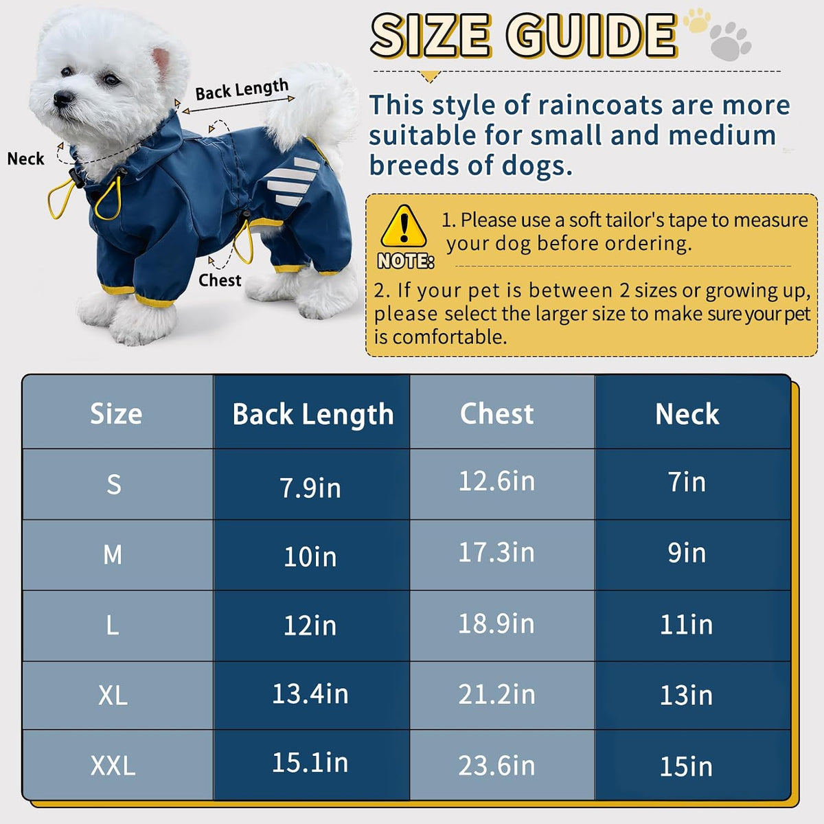 Dog Raincoat, Waterproof Dog Rain Jacket with Hood, Rain Coat with Leash Hole, Reflective Strap for Small Medium Dogs, Lightweight Puppy Clothes(Blue,S)