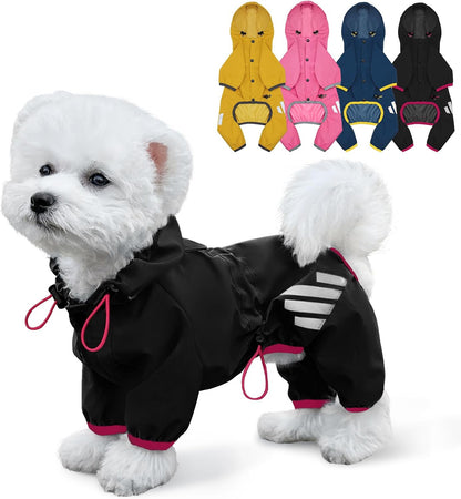 Dog Raincoat, Waterproof Dog Rain Jacket with Hood, Rain Coat with Leash Hole, Reflective Strap for Small Medium Dogs, Lightweight Puppy Clothes(Blue,S)