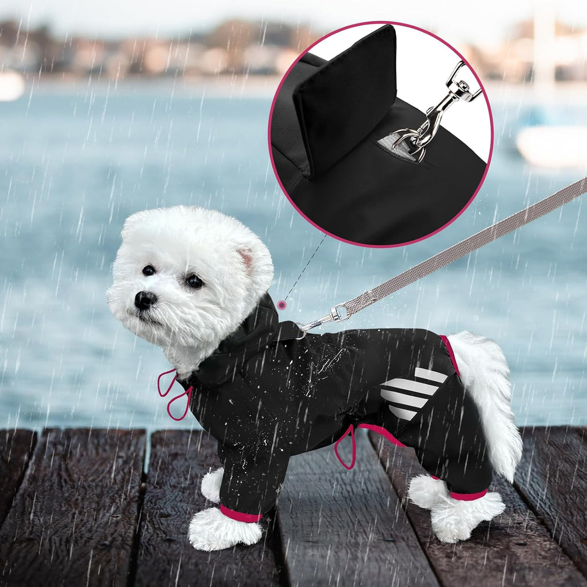 Dog Raincoat, Waterproof Dog Rain Jacket with Hood, Rain Coat with Leash Hole, Reflective Strap for Small Medium Dogs, Lightweight Puppy Clothes(Blue,S)