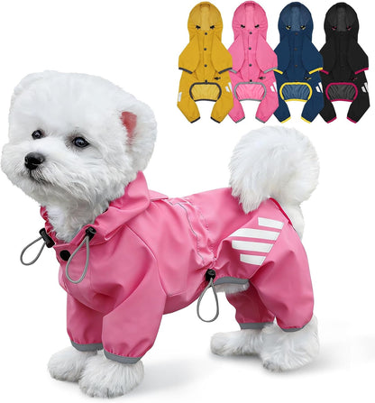 Dog Raincoat, Waterproof Dog Rain Jacket with Hood, Rain Coat with Leash Hole, Reflective Strap for Small Medium Dogs, Lightweight Puppy Clothes(Blue,S)