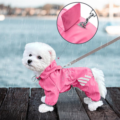 Dog Raincoat, Waterproof Dog Rain Jacket with Hood, Rain Coat with Leash Hole, Reflective Strap for Small Medium Dogs, Lightweight Puppy Clothes(Blue,S)