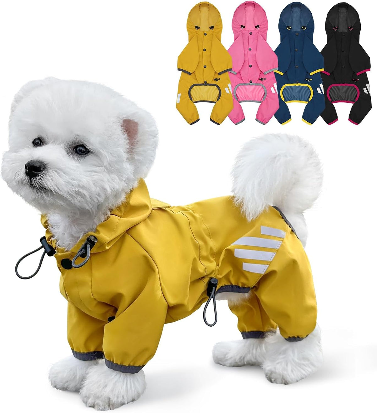 Dog Raincoat, Waterproof Dog Rain Jacket with Hood, Rain Coat with Leash Hole, Reflective Strap for Small Medium Dogs, Lightweight Puppy Clothes(Blue,S)
