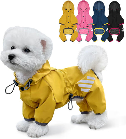 Dog Raincoat, Waterproof Dog Rain Jacket with Hood, Rain Coat with Leash Hole, Reflective Strap for Small Medium Dogs, Lightweight Puppy Clothes(Blue,S)