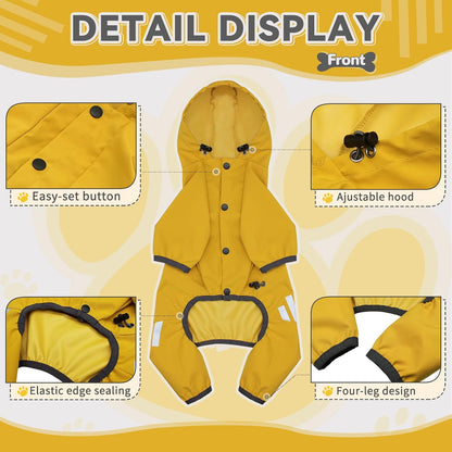 Dog Raincoat, Waterproof Dog Rain Jacket with Hood, Rain Coat with Leash Hole, Reflective Strap for Small Medium Dogs, Lightweight Puppy Clothes(Blue,S)