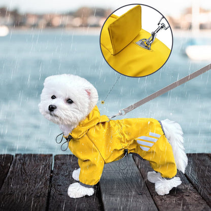 Dog Raincoat, Waterproof Dog Rain Jacket with Hood, Rain Coat with Leash Hole, Reflective Strap for Small Medium Dogs, Lightweight Puppy Clothes(Blue,S)