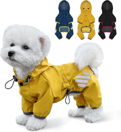 Dog Raincoat, Waterproof Dog Rain Jacket with Hood, Rain Coat with Leash Hole, Reflective Strap for Small Medium Dogs, Lightweight Puppy Clothes(Blue,S)
