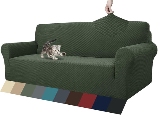 1 Piece Jacquard Couch Covers for 3 Cushion Couch Living Room High Stretch Sofa Cover Pets Dogs Friendly Anti Slip Thickened Slipcovers Furniture Protector (Sofa, Light Grey)
