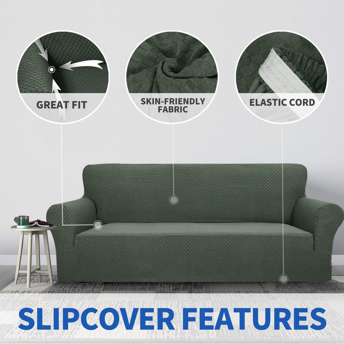 1 Piece Jacquard Couch Covers for 3 Cushion Couch Living Room High Stretch Sofa Cover Pets Dogs Friendly Anti Slip Thickened Slipcovers Furniture Protector (Sofa, Light Grey)