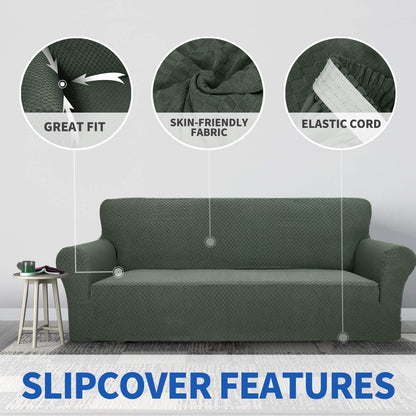 1 Piece Jacquard Couch Covers for 3 Cushion Couch Living Room High Stretch Sofa Cover Pets Dogs Friendly Anti Slip Thickened Slipcovers Furniture Protector (Sofa, Light Grey)