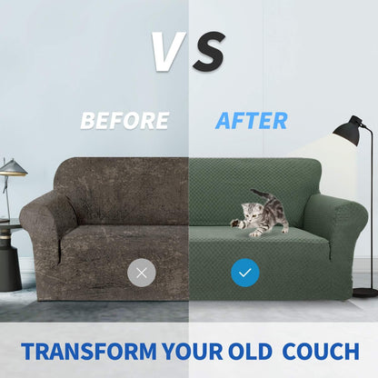 1 Piece Jacquard Couch Covers for 3 Cushion Couch Living Room High Stretch Sofa Cover Pets Dogs Friendly Anti Slip Thickened Slipcovers Furniture Protector (Sofa, Light Grey)
