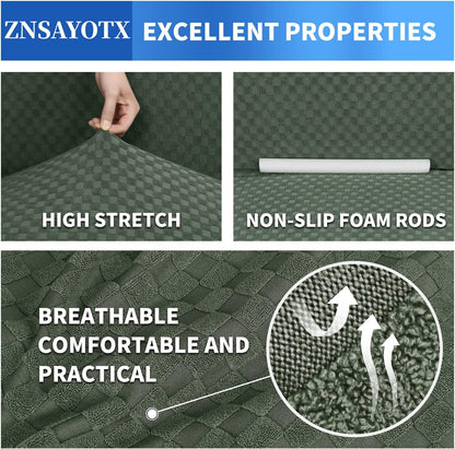 1 Piece Jacquard Couch Covers for 3 Cushion Couch Living Room High Stretch Sofa Cover Pets Dogs Friendly Anti Slip Thickened Slipcovers Furniture Protector (Sofa, Light Grey)