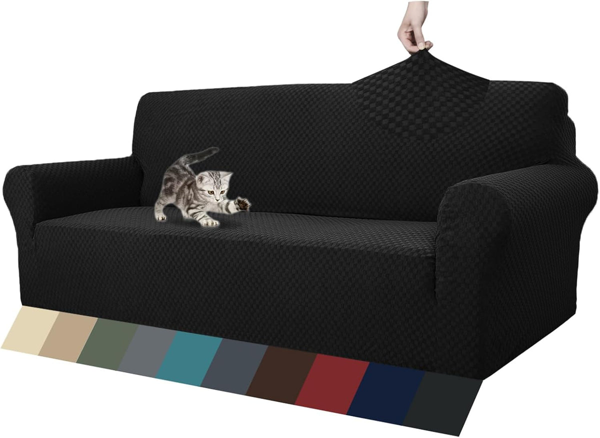 1 Piece Jacquard Couch Covers for 3 Cushion Couch Living Room High Stretch Sofa Cover Pets Dogs Friendly Anti Slip Thickened Slipcovers Furniture Protector (Sofa, Light Grey)