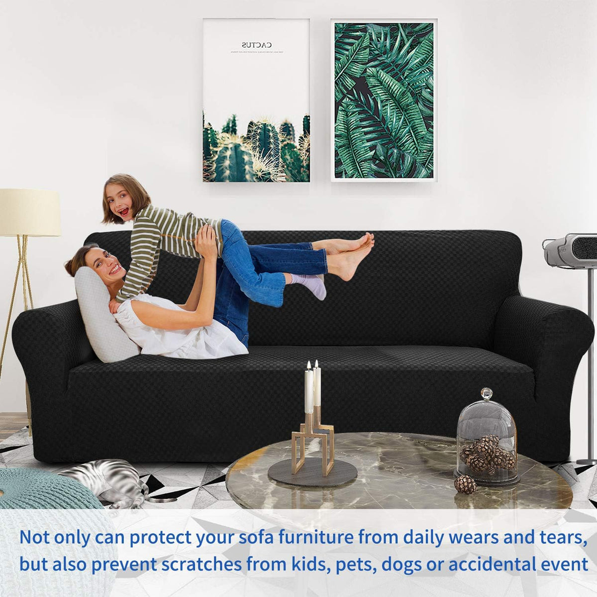 1 Piece Jacquard Couch Covers for 3 Cushion Couch Living Room High Stretch Sofa Cover Pets Dogs Friendly Anti Slip Thickened Slipcovers Furniture Protector (Sofa, Light Grey)