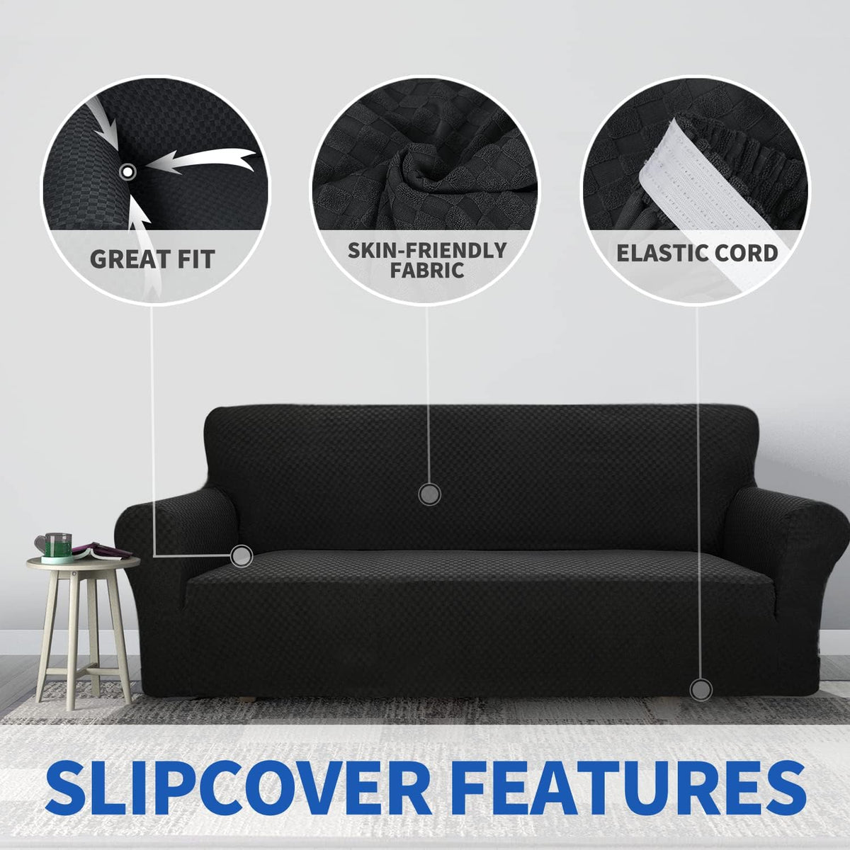 1 Piece Jacquard Couch Covers for 3 Cushion Couch Living Room High Stretch Sofa Cover Pets Dogs Friendly Anti Slip Thickened Slipcovers Furniture Protector (Sofa, Light Grey)