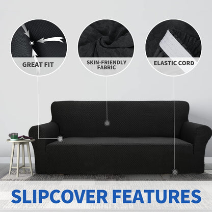 1 Piece Jacquard Couch Covers for 3 Cushion Couch Living Room High Stretch Sofa Cover Pets Dogs Friendly Anti Slip Thickened Slipcovers Furniture Protector (Sofa, Light Grey)
