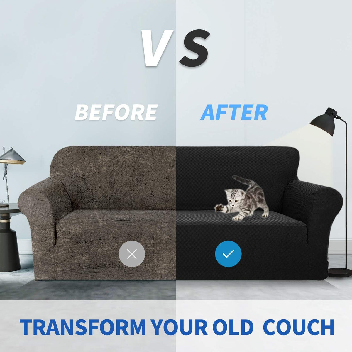 1 Piece Jacquard Couch Covers for 3 Cushion Couch Living Room High Stretch Sofa Cover Pets Dogs Friendly Anti Slip Thickened Slipcovers Furniture Protector (Sofa, Light Grey)
