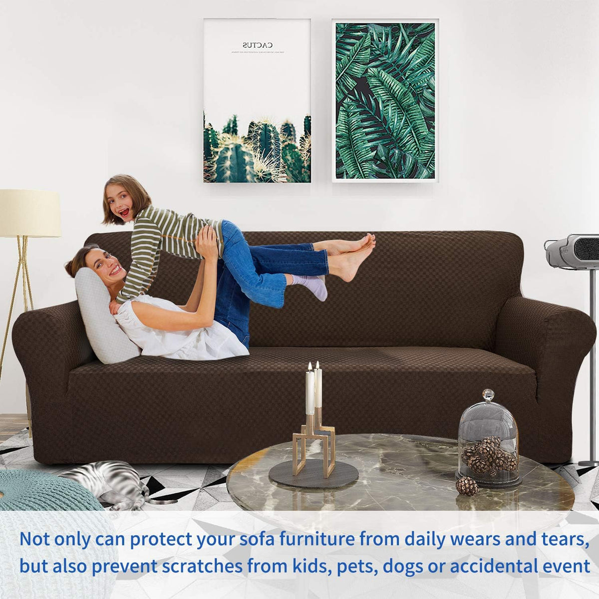 1 Piece Jacquard Couch Covers for 3 Cushion Couch Living Room High Stretch Sofa Cover Pets Dogs Friendly Anti Slip Thickened Slipcovers Furniture Protector (Sofa, Light Grey)