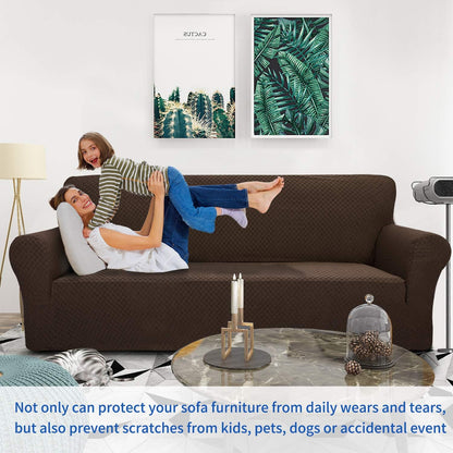 1 Piece Jacquard Couch Covers for 3 Cushion Couch Living Room High Stretch Sofa Cover Pets Dogs Friendly Anti Slip Thickened Slipcovers Furniture Protector (Sofa, Light Grey)