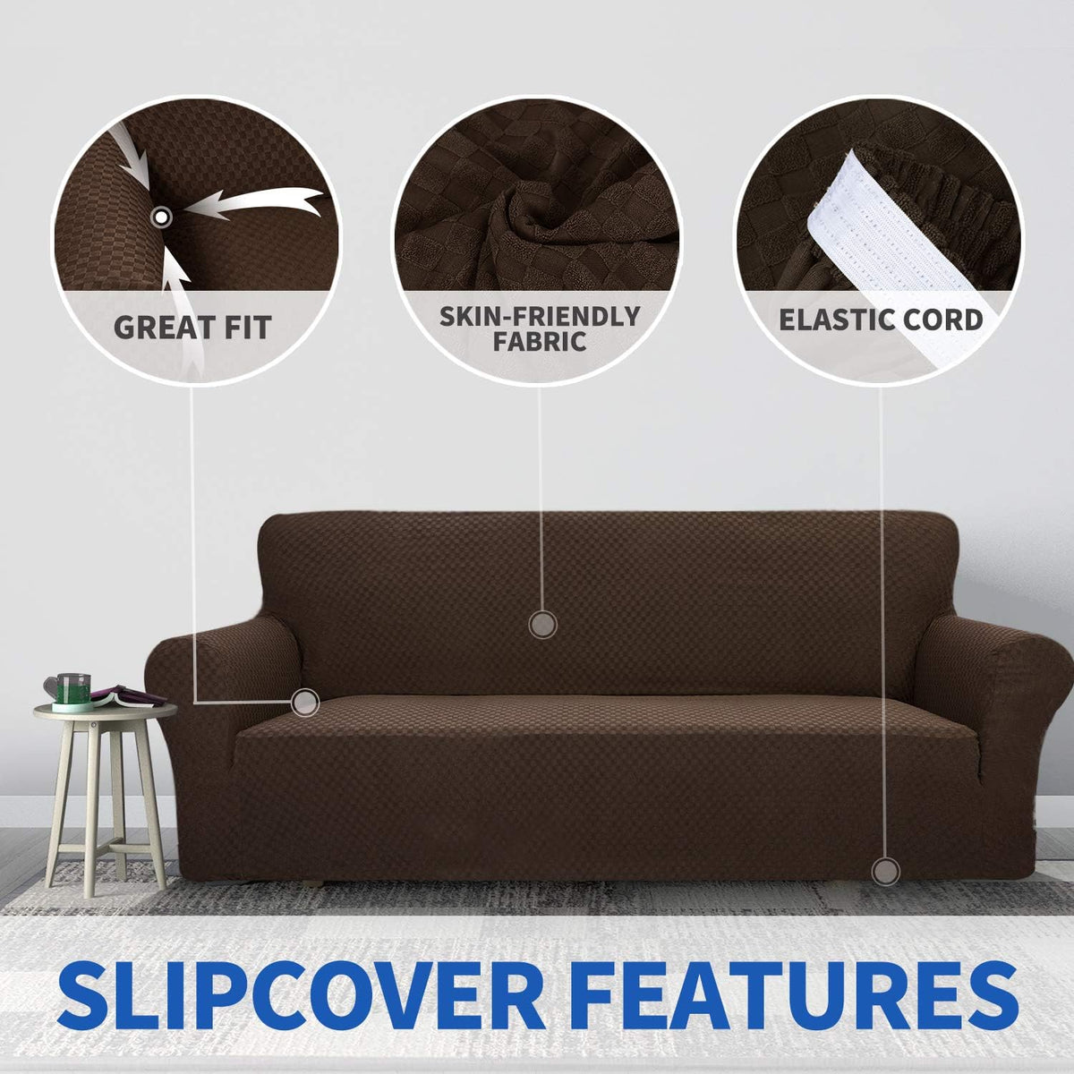 1 Piece Jacquard Couch Covers for 3 Cushion Couch Living Room High Stretch Sofa Cover Pets Dogs Friendly Anti Slip Thickened Slipcovers Furniture Protector (Sofa, Light Grey)