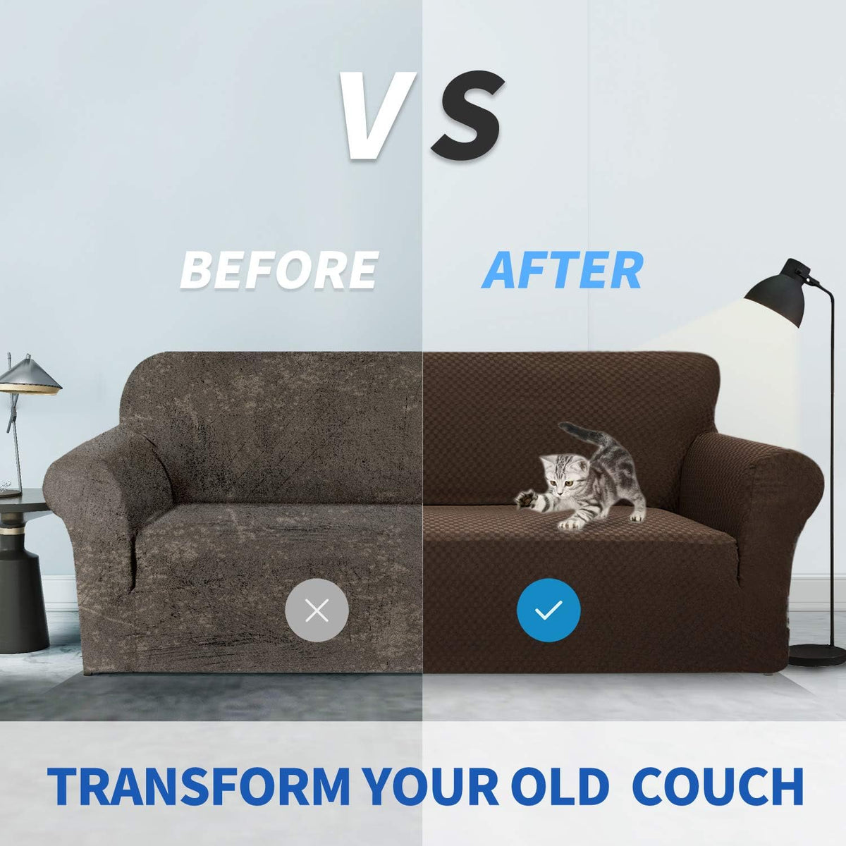 1 Piece Jacquard Couch Covers for 3 Cushion Couch Living Room High Stretch Sofa Cover Pets Dogs Friendly Anti Slip Thickened Slipcovers Furniture Protector (Sofa, Light Grey)
