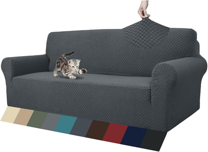 1 Piece Jacquard Couch Covers for 3 Cushion Couch Living Room High Stretch Sofa Cover Pets Dogs Friendly Anti Slip Thickened Slipcovers Furniture Protector (Sofa, Light Grey)