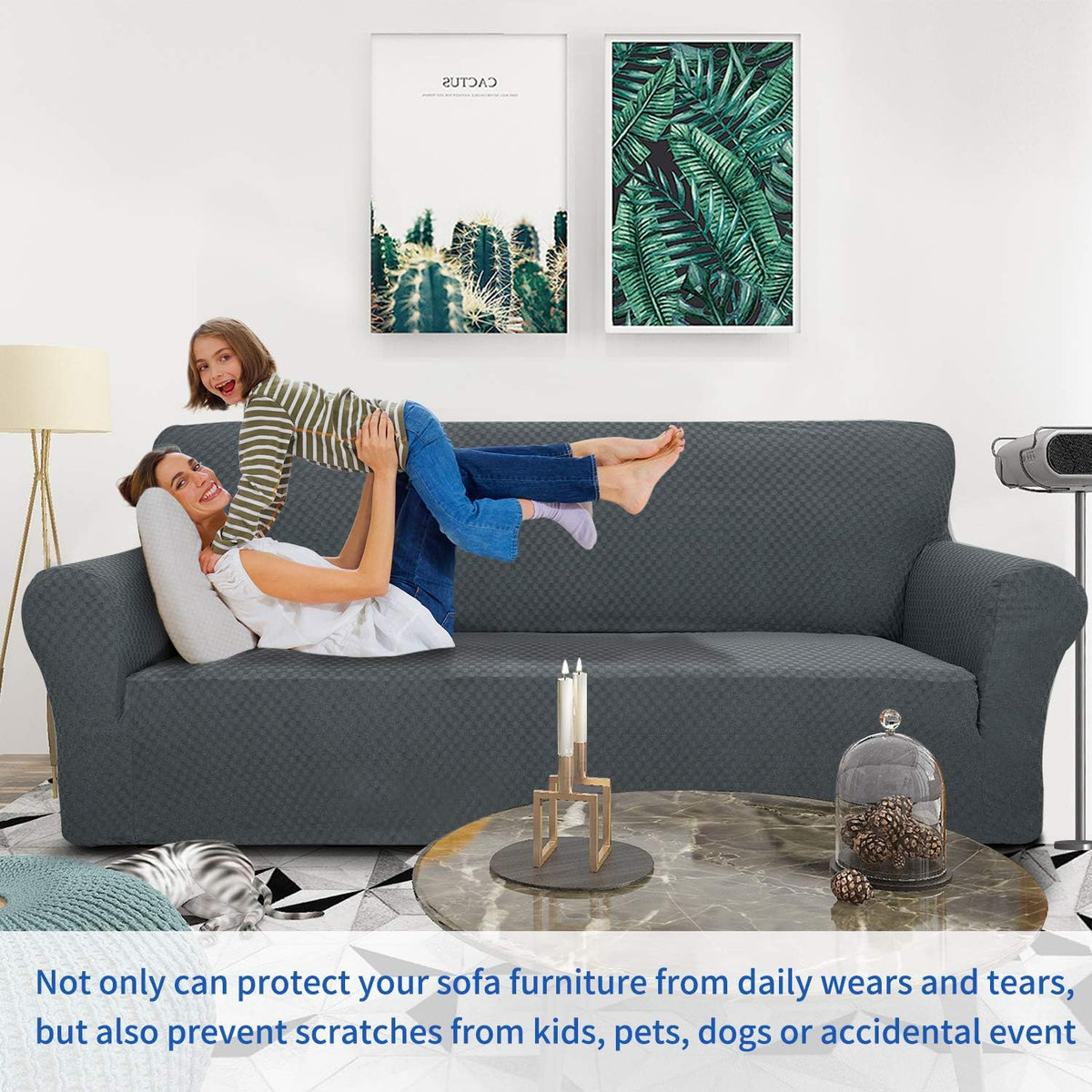 1 Piece Jacquard Couch Covers for 3 Cushion Couch Living Room High Stretch Sofa Cover Pets Dogs Friendly Anti Slip Thickened Slipcovers Furniture Protector (Sofa, Light Grey)